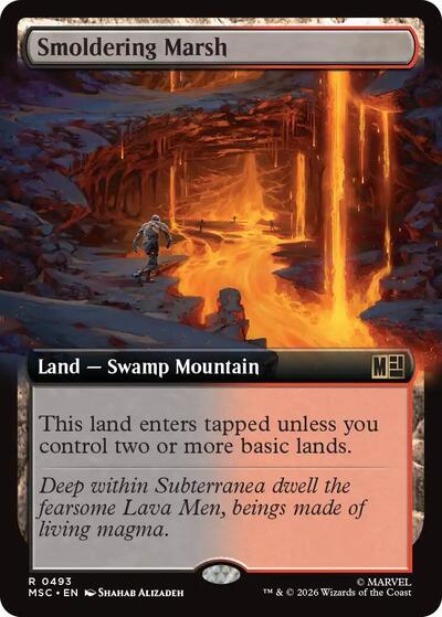 Smoldering Marsh (Extended Art) (Commander: Marvel Super Heroes) Near Mint