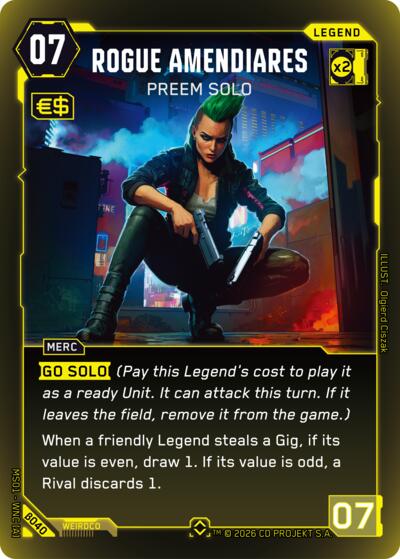 Rogue Amendiares Preem Solo (Rare) (Welcome to Night City - Beta) Near Mint Foil