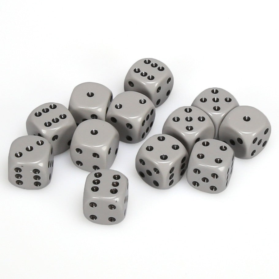 Chessex Opaque Grey/Black - 16mm d6 Dice Block (12 Dice)