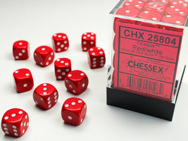 Chessex Opaque Red/White - 12mm d6 Dice Block (36 Dice)