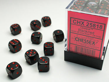 Chessex Opaque Black/Red - 12mm d6 Dice Block (36 Dice)