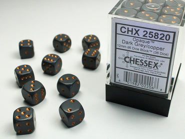 Chessex Opaque Dark Grey/Copper - 12mm d6 Dice Block (36 Dice)