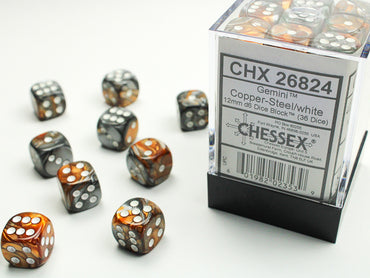 Chessex Gemini Copper-Steel/White Dice Block (36 Dice)