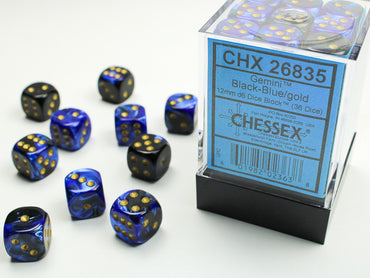 Chessex Gemini Black-Blue/Gold Dice Block (36 Dice)