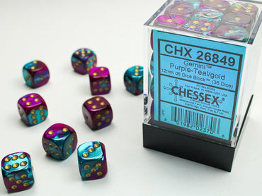 Chessex Gemini Purple-Teal/Gold Dice Block (36 Dice)