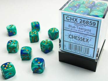 Chessex Gemini Blue-Teal/Gold Dice Block (36 Dice)