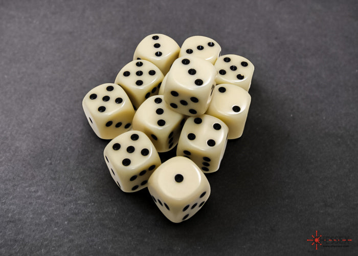 Chessex Opaque Ivory/Black - 16mm d6 Dice Block (12 Dice)