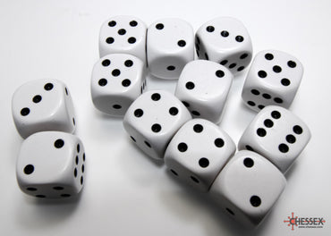 Chessex Opaque White/Black - 16mm d6 Dice Block (12 Dice)