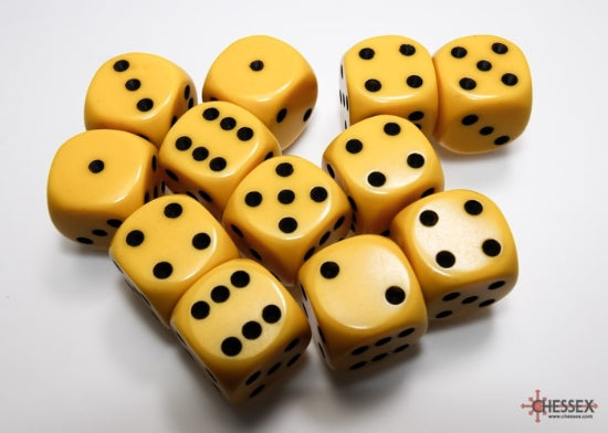 Chessex Opaque Yellow/Black - 16mm d6 Dice Block (12 Dice)