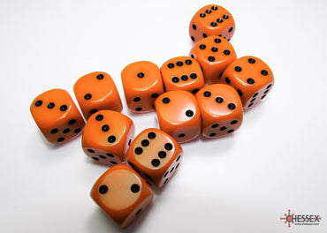 Chessex Opaque Orange/Black - 16mm d6 Dice Block (12 Dice)