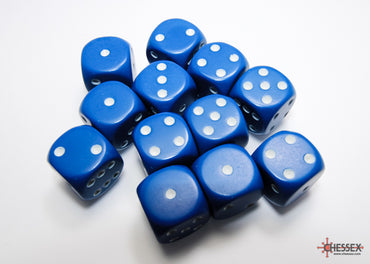 Chessex Opaque Blue/White - 16mm d6 Dice Block (12 Dice)