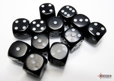 Chessex Opaque Black/White - 16mm d6 Dice Block (12 Dice)