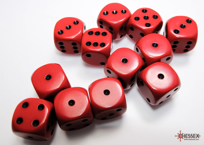 Chessex Opaque Red/Black - 16mm d6 Dice Block (12 Dice)