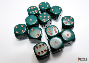 Chessex Opaque Dusty Green/Copper - 16mm d6 Dice Block (12 Dice)