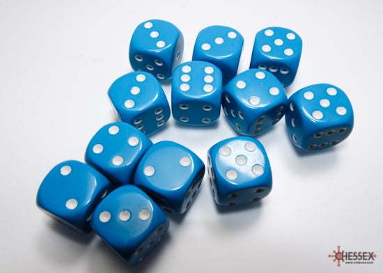 Chessex Opaque Light Blue/White - 16mm d6 Dice Block (12 Dice)