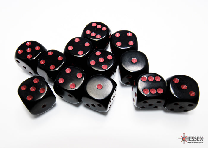 Chessex Opaque Black/Red - 16mm d6 Dice Block (12 Dice)