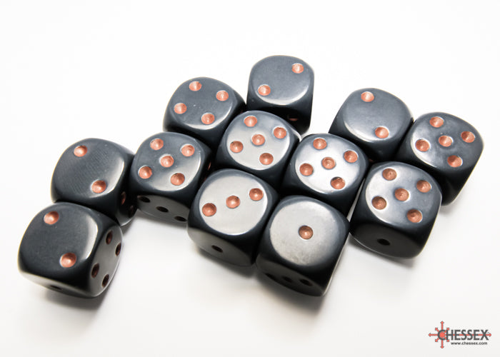 Chessex Opaque Dark Grey/Copper - 16mm d6 Dice Block (12 Dice)