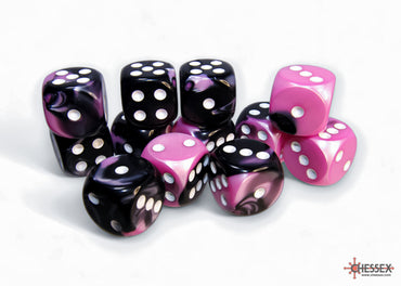 Chessex Gemini Black-Pink/White - 16mm d6 Dice Block (12 Dice)