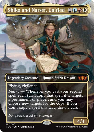 Shiko and Narset, Unified (Borderless) (Commander: Tarkir: Dragonstorm) Light Play Foil