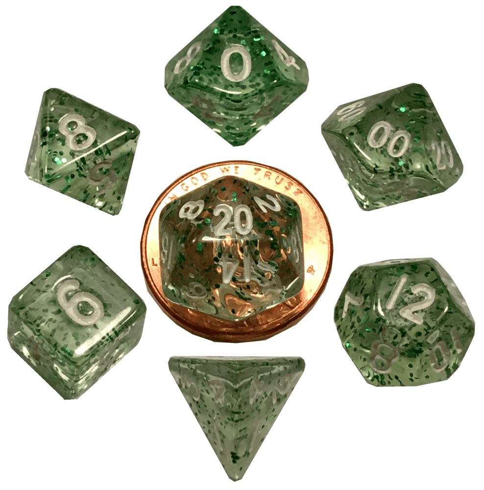 MDG: Mini 7 Dice Polyhedral Set: Ethereal Green (10mm)