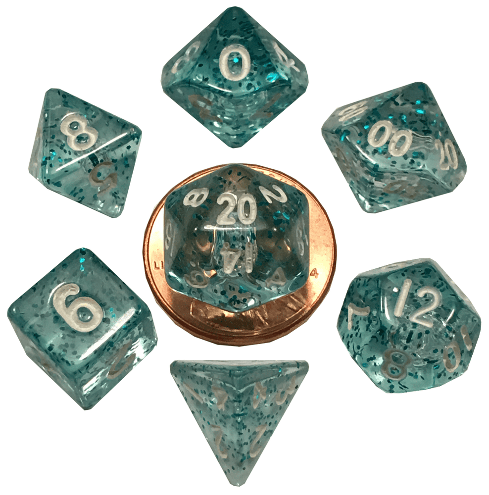 MDG: Mini 7 Dice Polyhedral Set: Ethereal Light Blue (10mm)