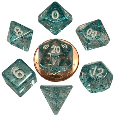 MDG: Mini 7 Dice Polyhedral Set: Ethereal Light Blue (10mm)