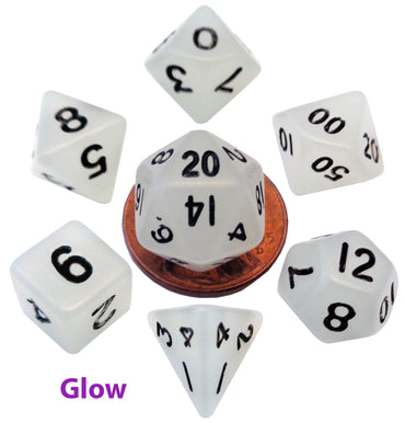 MDG: Mini 7 Dice Polyhedral Set: Glow Clear (10mm)
