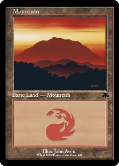 Mountain (409) (Retro Frame) (Dominaria Remastered) Near Mint Foil