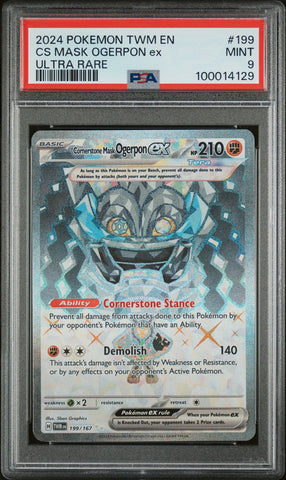 2024 POKEMON TWM EN-TWM 199 CORNERSTONE MASK OGERPON EX UR  PSA 9