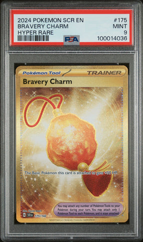 2024 POKEMON SCR EN-STELLAR CROWN 175 BRAVERY CHARM HR  PSA 9