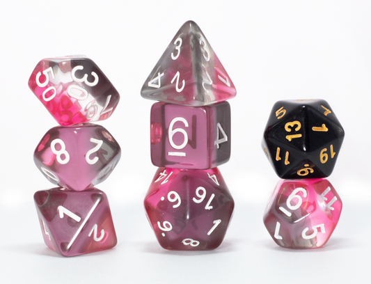 Sirius Dice: Polyhedral 7-Die Set - Pink, Clear, Black