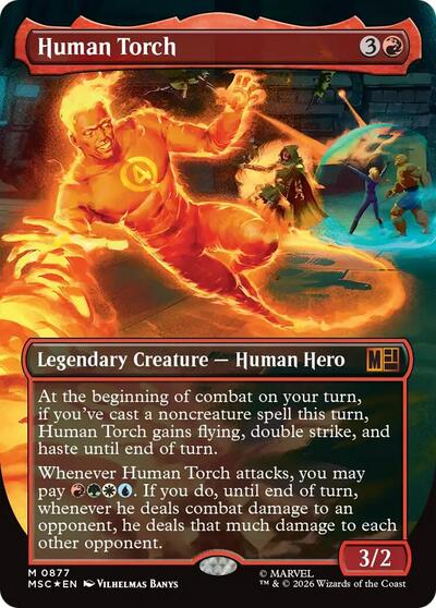 Human Torch (Borderless) (Surge Foil) (Commander: Marvel Super Heroes) Near Mint Foil