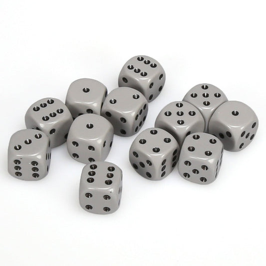 Chessex Opaque Grey/Black - 16mm d6 Dice Block (12 Dice)